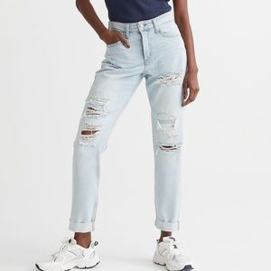 H&M Light Wash Low Waist Distressed Boyfriend Jeans